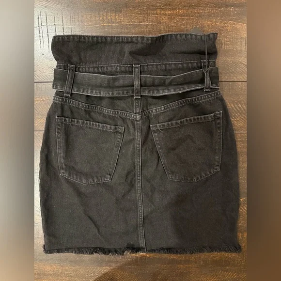NWT Nobody Denim Black High Rise Denim Mini Skirt Belted Frayed Hem 26 - Picture 4 of 9
